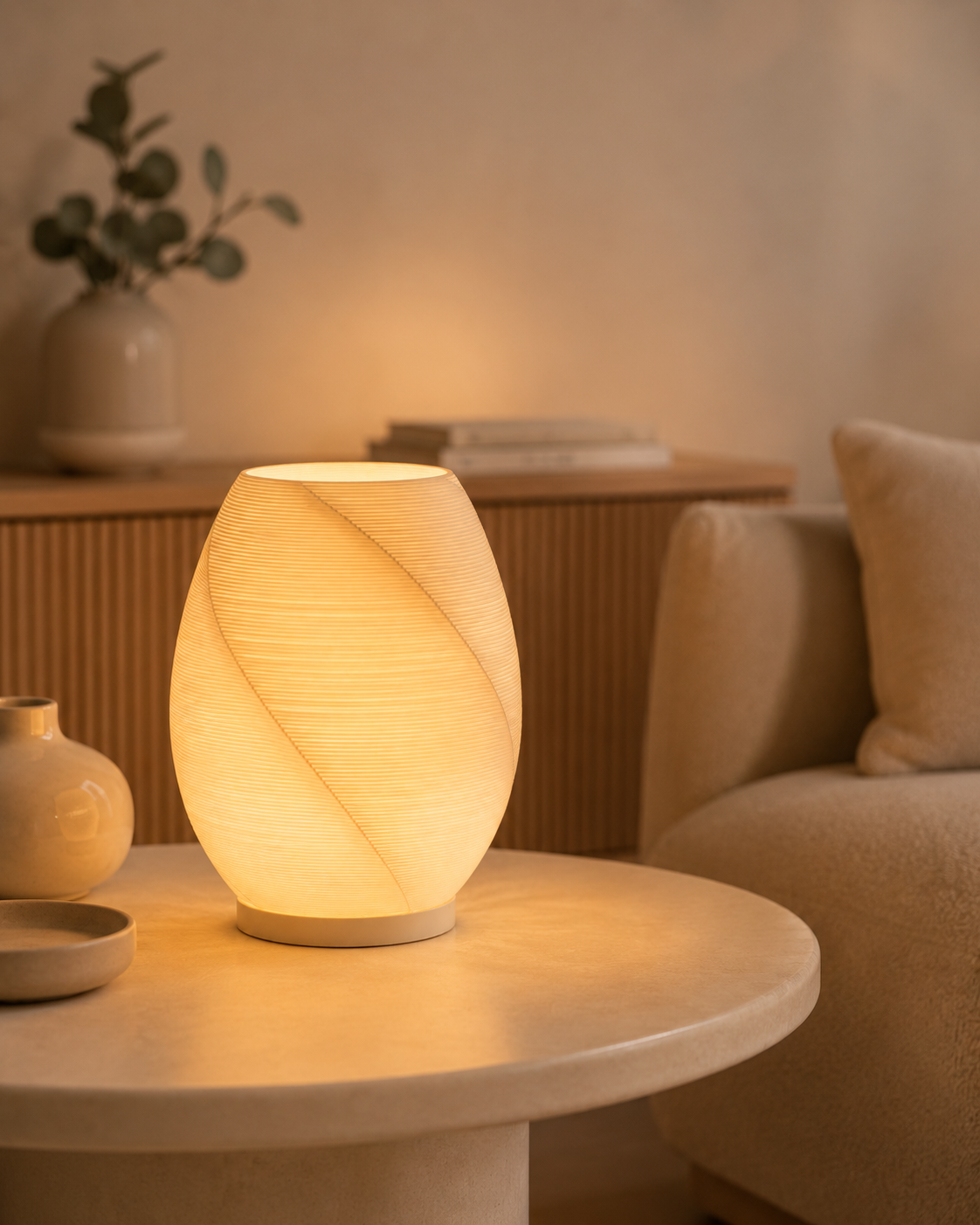 3D-geprinte lamp als sfeerverlichting in de woonkamer